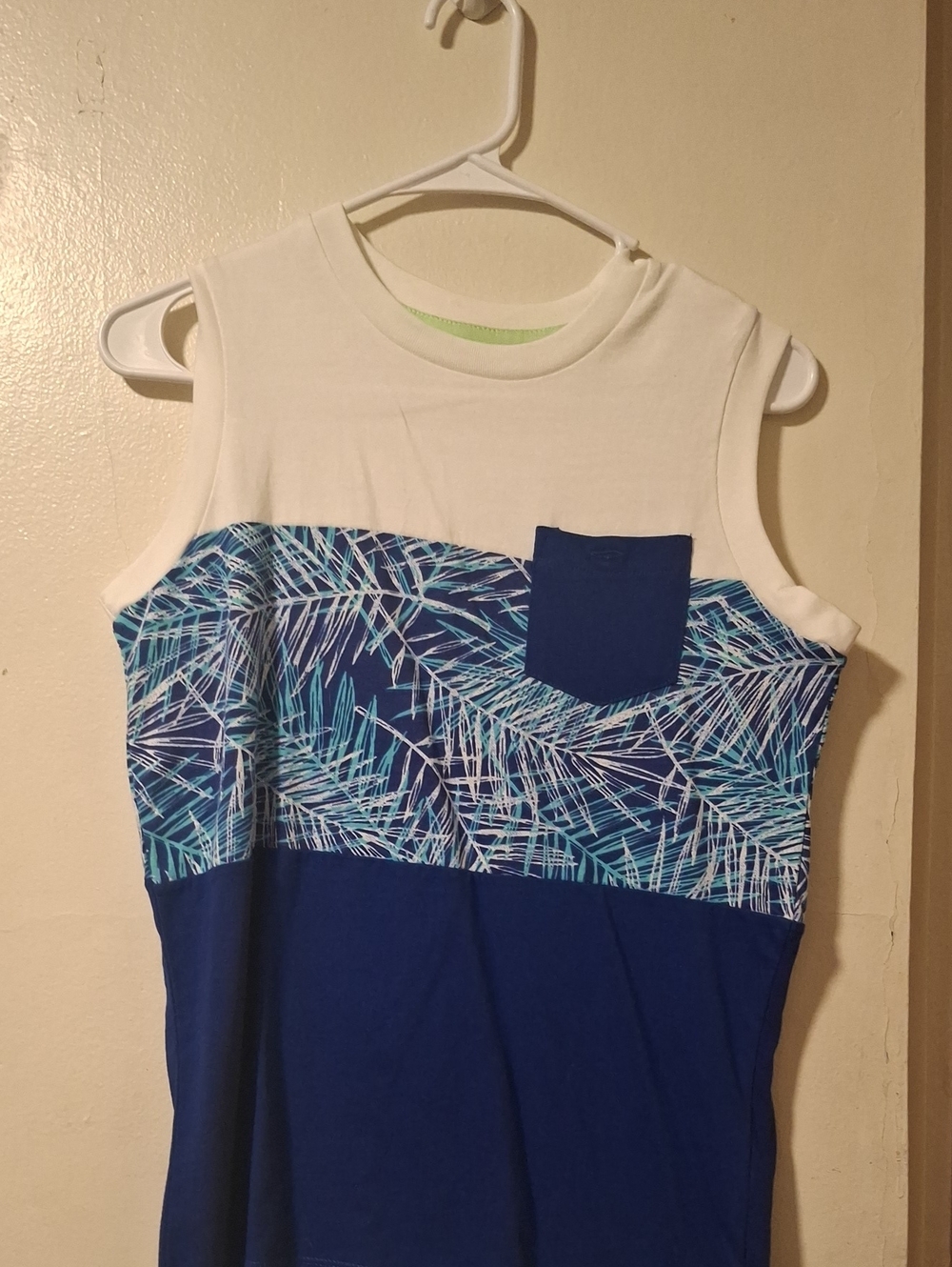 Gymboree White and Blue Palm-Print Tank Top with Pocket